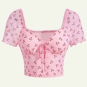 Cherry Print Pink Crop Top